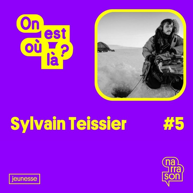 Cover de l'épisode 5 : photo noir et blanc de Sylvain Teissier dans la neige, fond violet